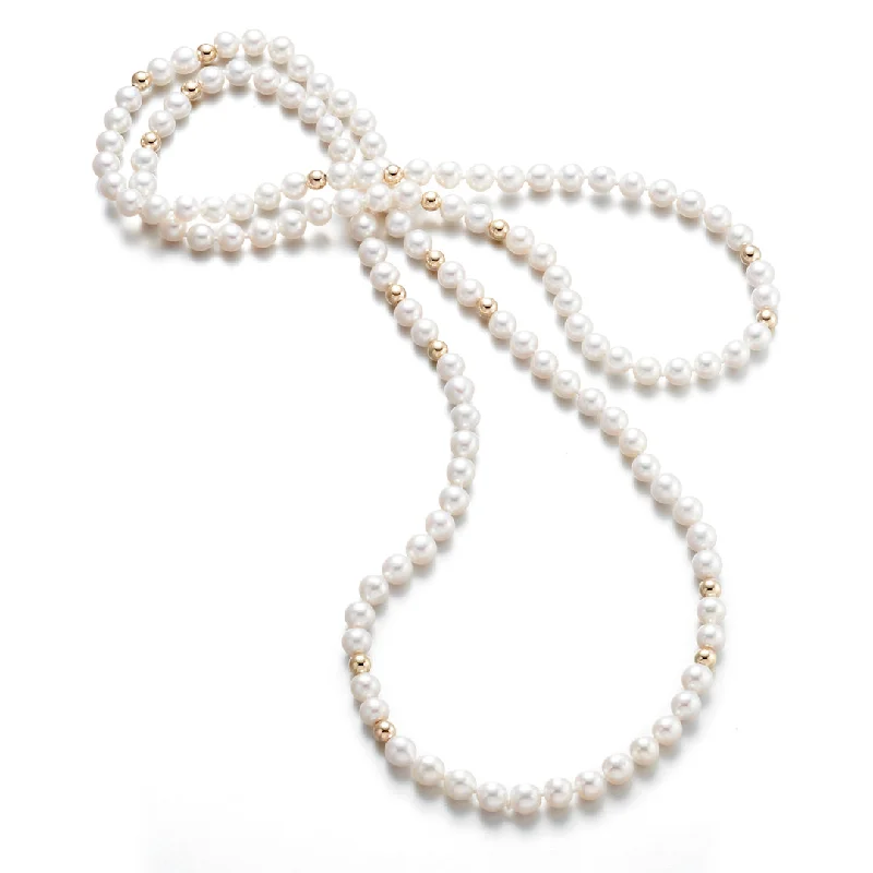 6mm Pearl & Gold Rope Necklace