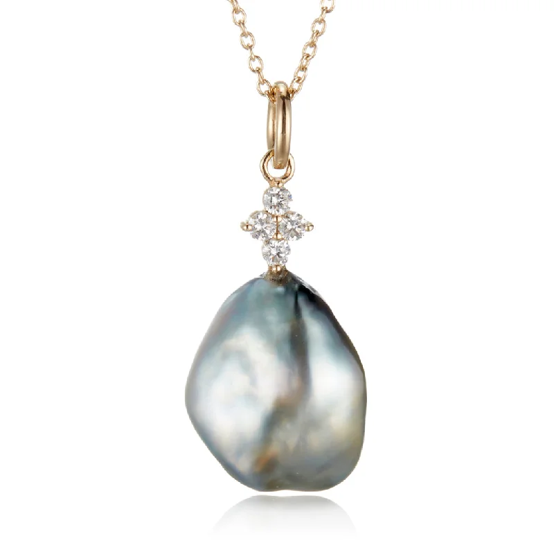 Keshi Tahitian Pearl & Diamond Drop Pendant Necklace