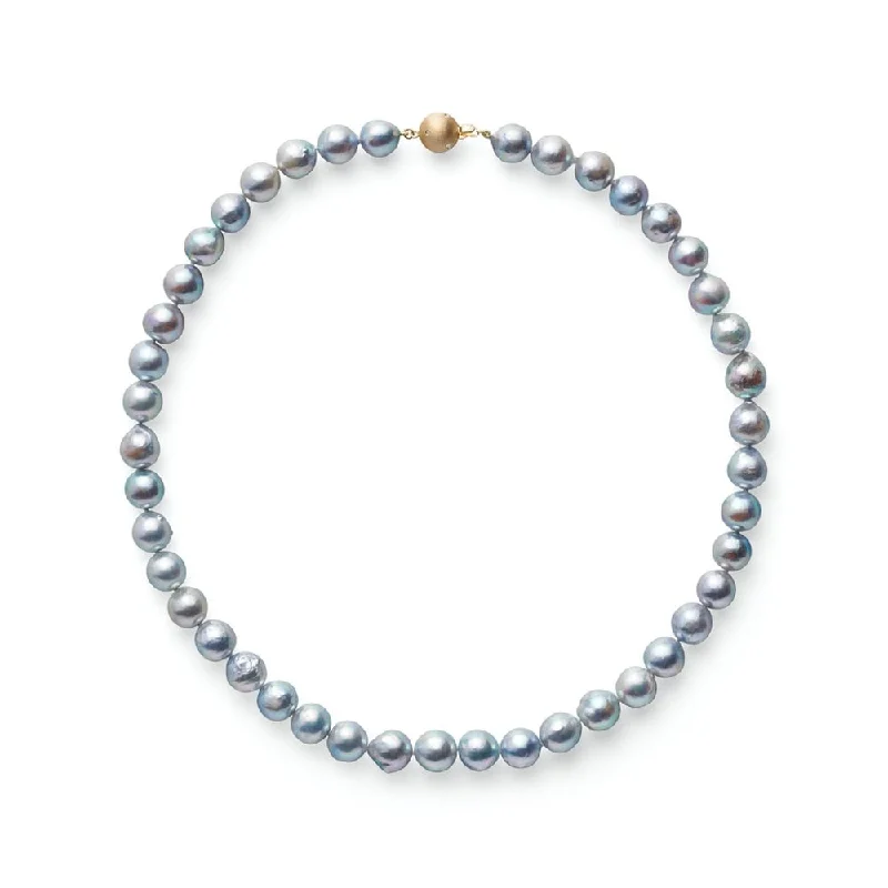 Graduated Blue Akoya Pearl Necklace with Diamonds