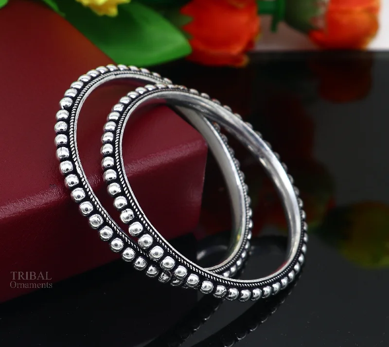 925 sterling silver amazing Waved style beaded bangle bracelet, excellent custom made oxidized personalized bangles for belly dance nba275