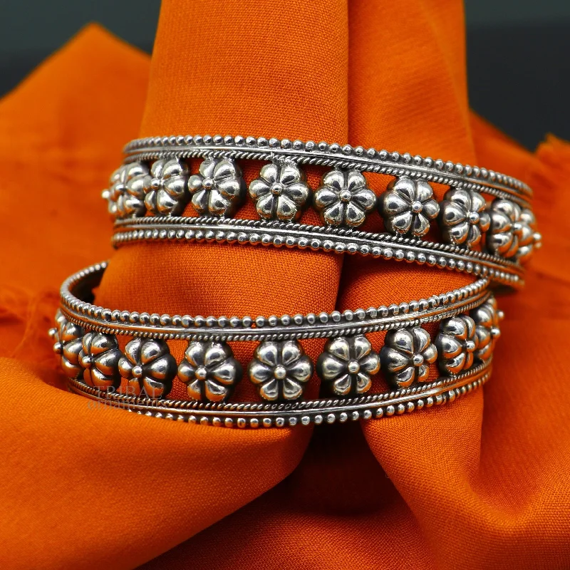 925 sterling silver handmade Gorgeous Vintage floral design bangle bracelet tribal ethnic jewelry best bride gifting jewelry nba311