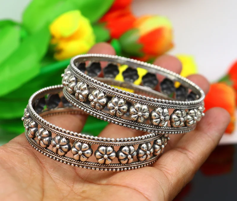 925 sterling silver handmade Gorgeous Vintage floral design bangle bracelet tribal ethnic jewelry best bride gifting jewelry nba312