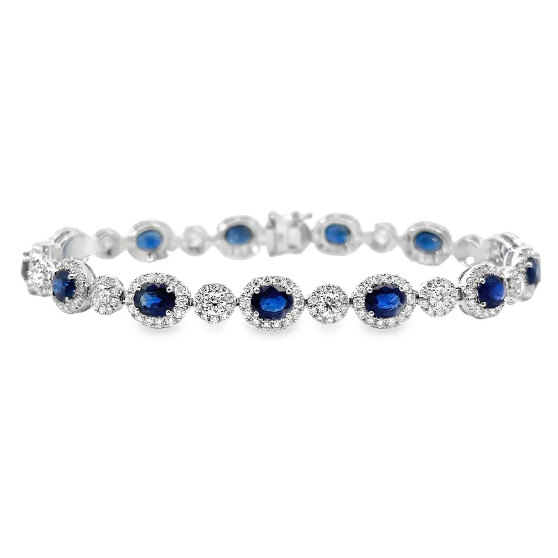 White Gold Sapphire and Diamond Halo Bracelet