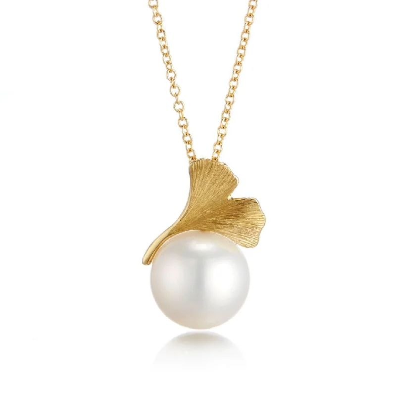 Ginkgo White Pearl Pendant Necklace