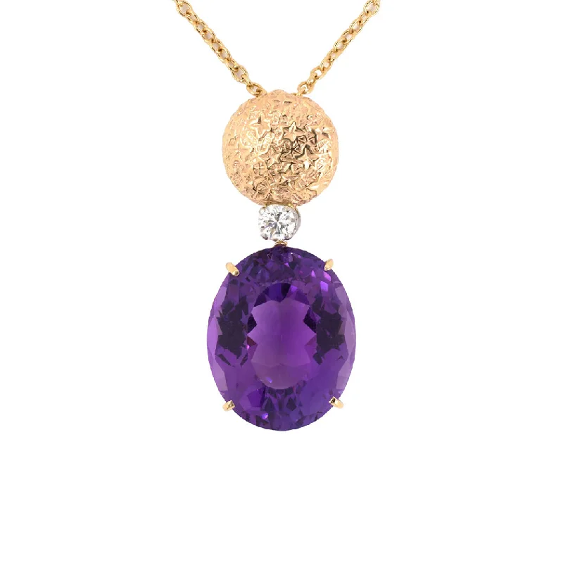 Oval Amethyst & Diamond Drop Pendant Necklace