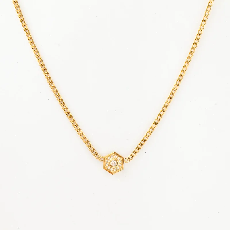 Hexagon Halo on Curb Chain Necklace