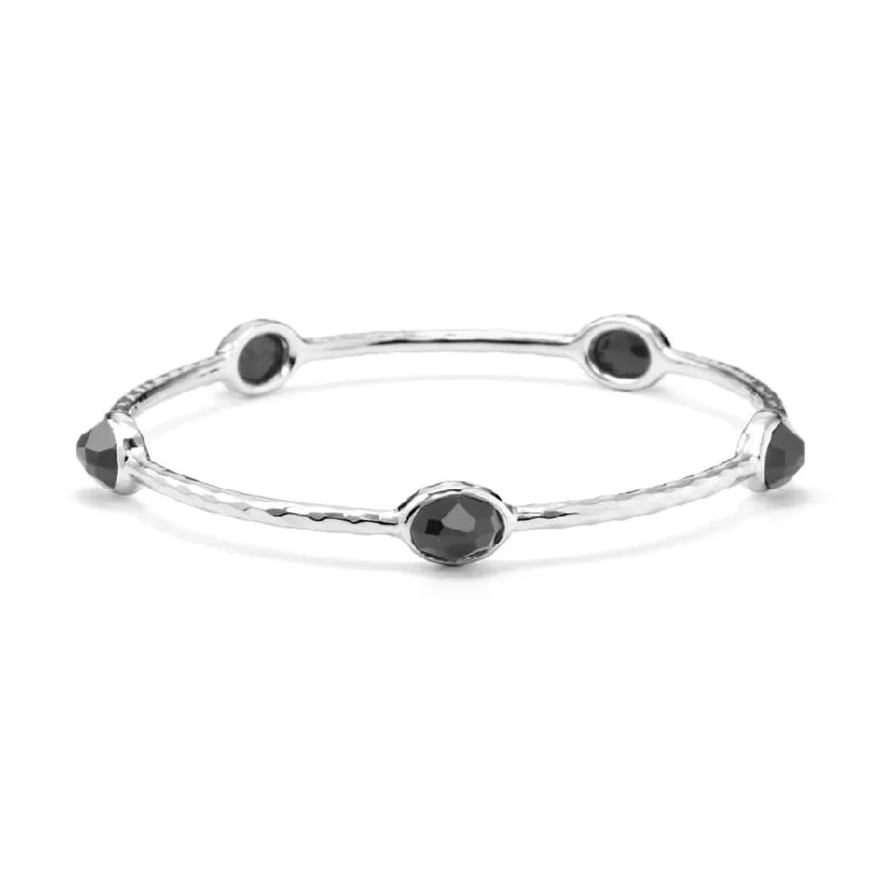 IPPOLITA Rock Candy® Sterling Silver Five Stone Bangle in Hematite and Clear Quartz Doublet