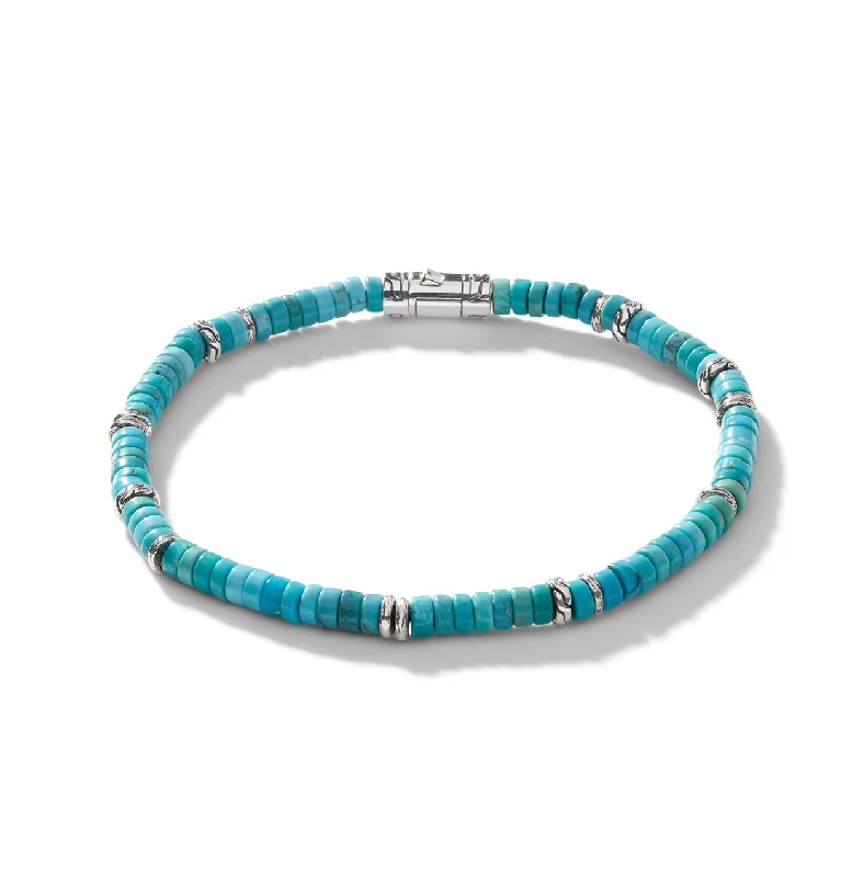 John Hardy Classic Chain Bracelet with Heishi Turquoise Beads