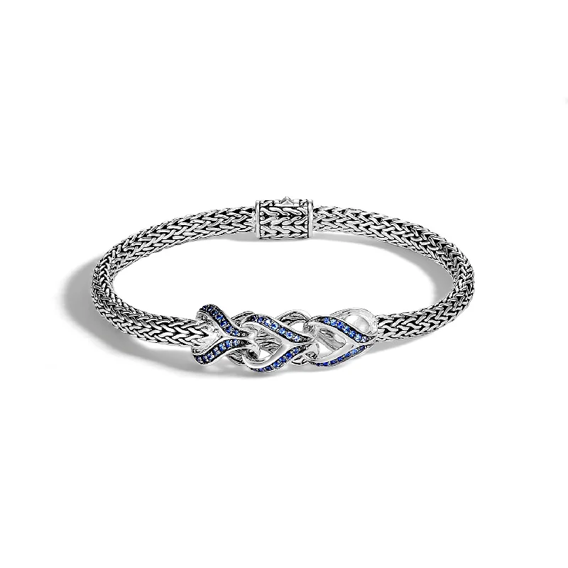 John Hardy Classic Chain Sterling Silver Asli Station Bracelet with Blue Sapphire