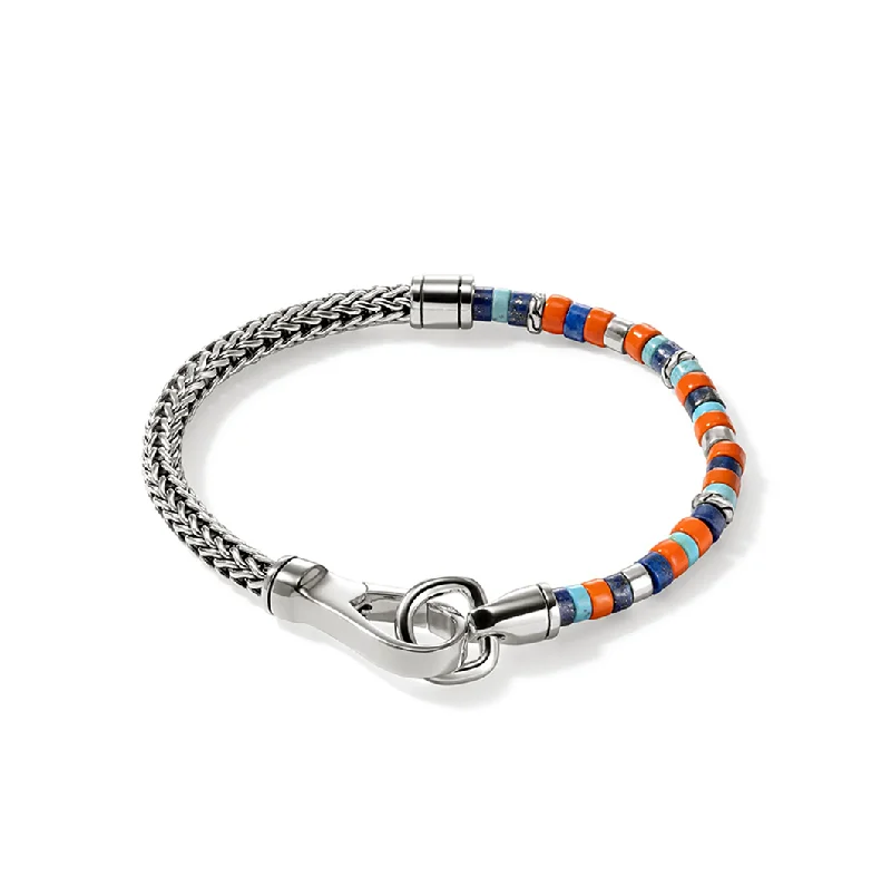 John Hardy Heishi Silver Lapis Lazuli, Turquoise, and Orange Enamel Bracelet