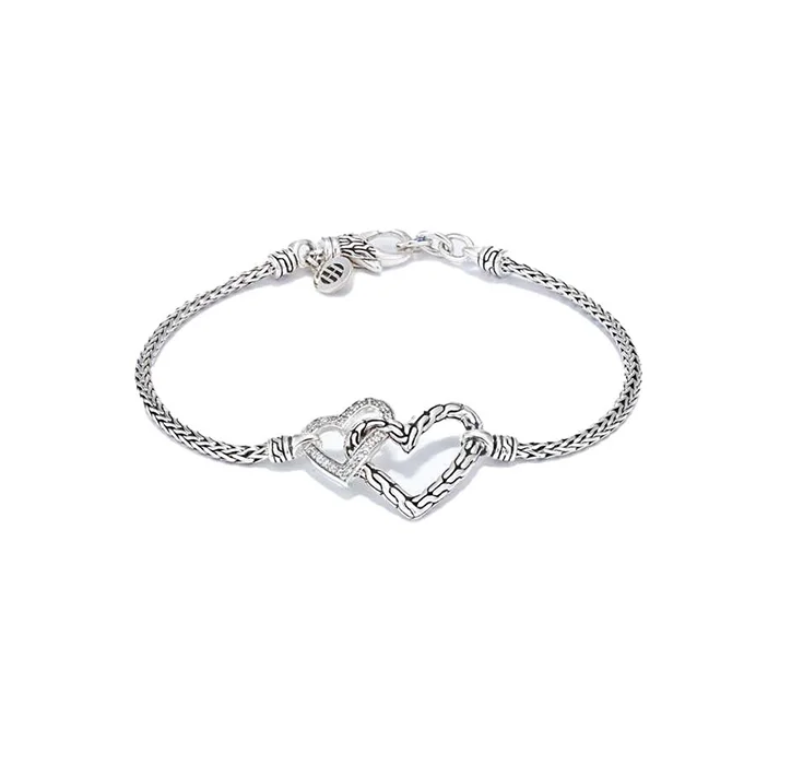 John Hardy Manah Silver Diamond Pave Heart Bracelet