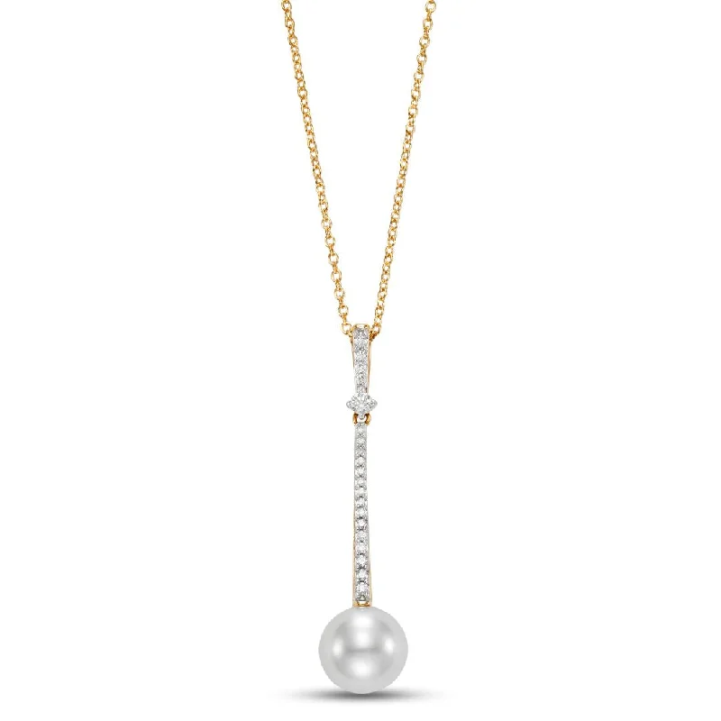 Diamond Stick & Pearl Pendant Necklace