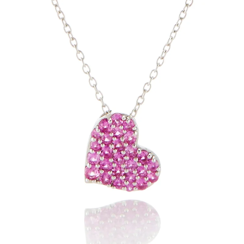 Pavé Pink Sapphire Heart Pendant Necklace