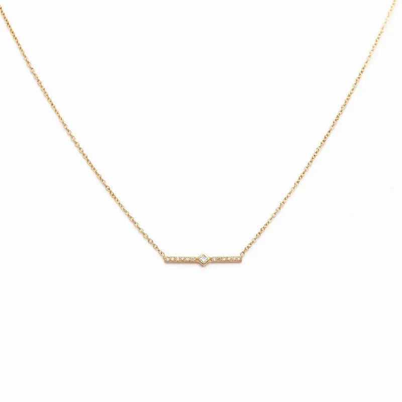 Princess Diamond & Pavé Bar Necklace