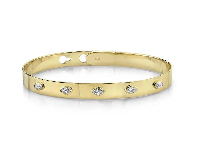 Shy Creation Yellow Gold Bezel Set Diamond Bangle Bracelet