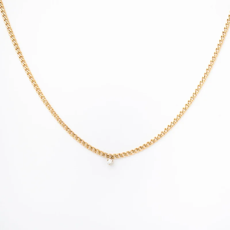 Single Prong Diamond Small Curb Chain Necklace