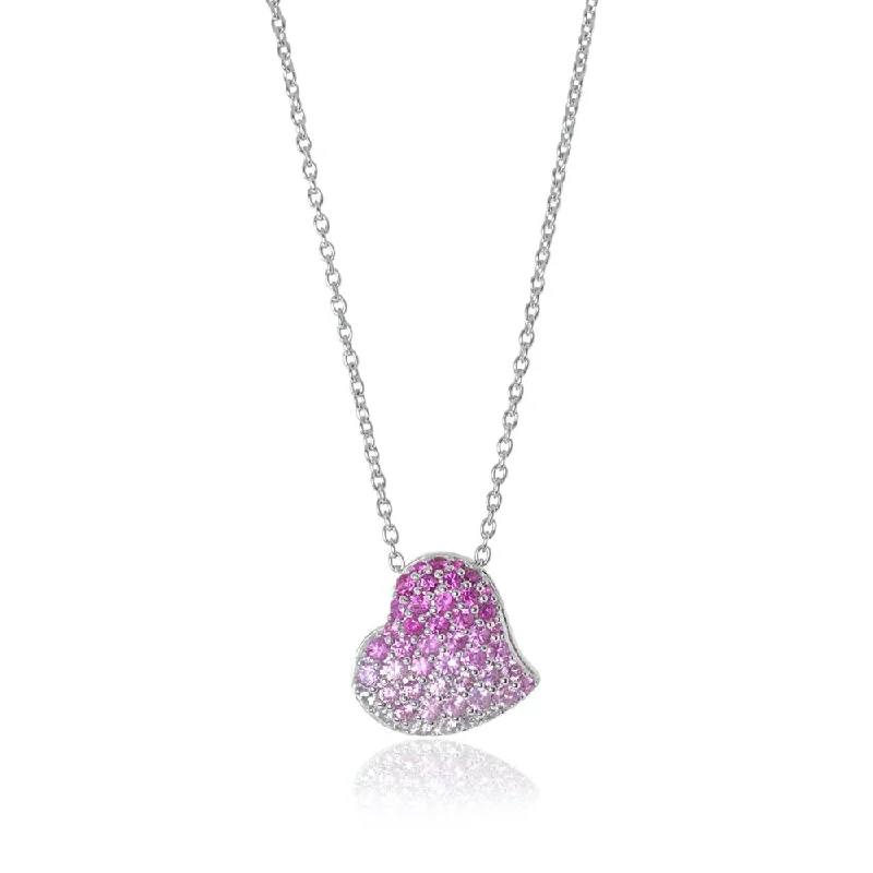 Pink Ombre Ruby & Sapphire Heart Pendant Necklace