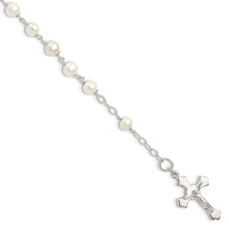 Sterling Silver Pearl 7.5-inch Rosary Bracelet