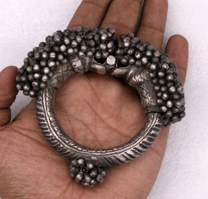 Vintage Original antique worn old silver bangle bracelet unique design rare indian tribal women's jewelry for belly dnace/ghoomar dance cb02