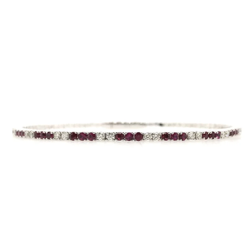 White Gold Ruby and Diamond Bangle Bracelet