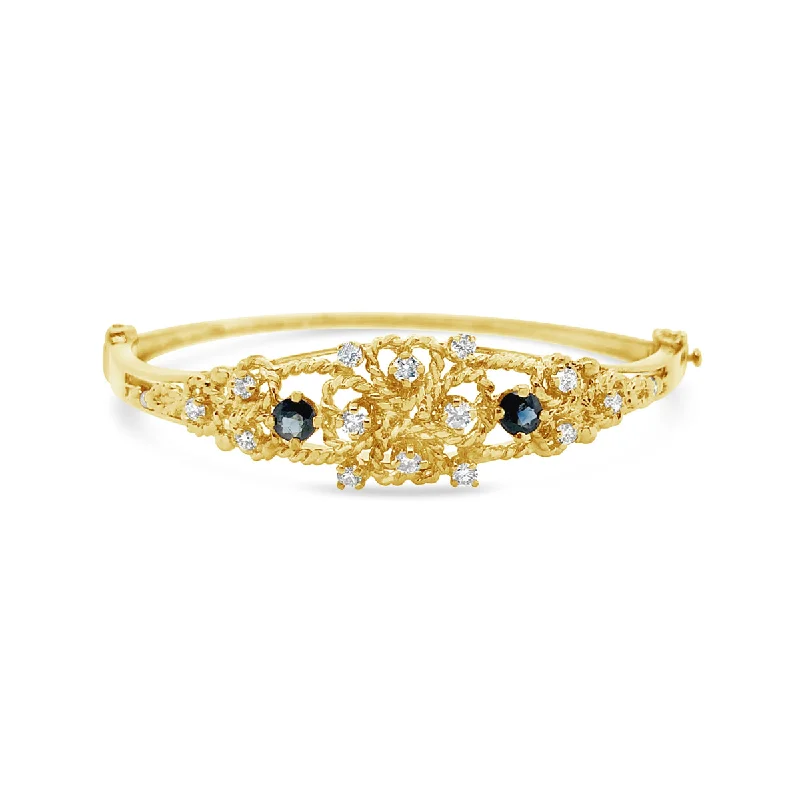 Yellow Gold Sapphire and Diamond Fashion Bangle Bracelet