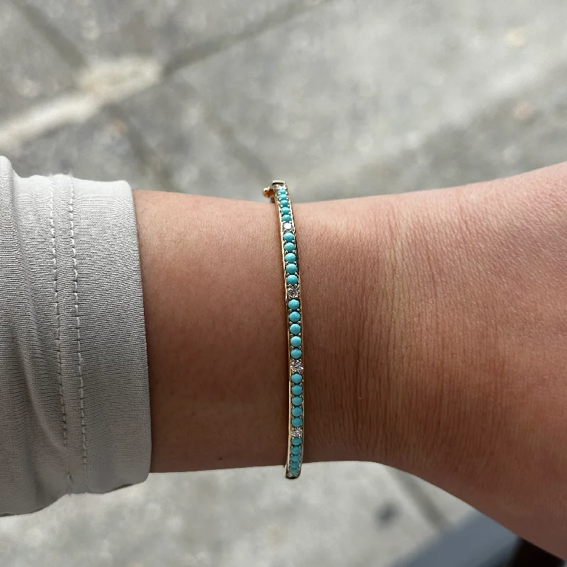 Yellow Gold Turquoise and Diamond Bangle